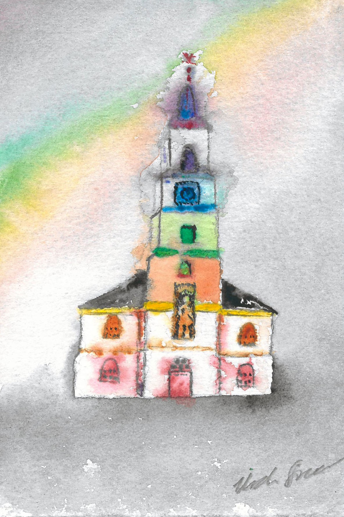 Rainbow Church, a painting of St Nicholas Church by Vicki Fraser